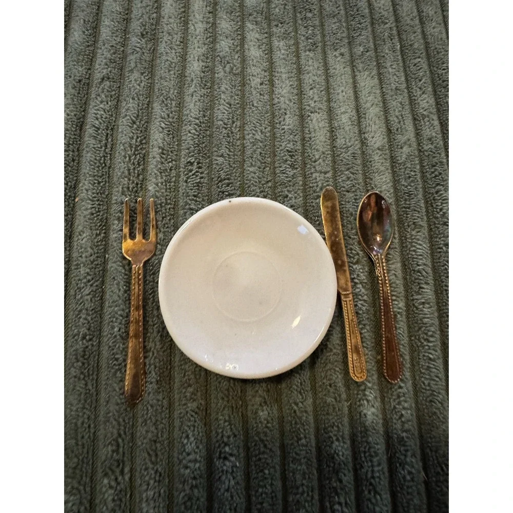 Miniature Plates‎ & Metal Flatware Sets 15pc Lot Dollhouse Size USA & China